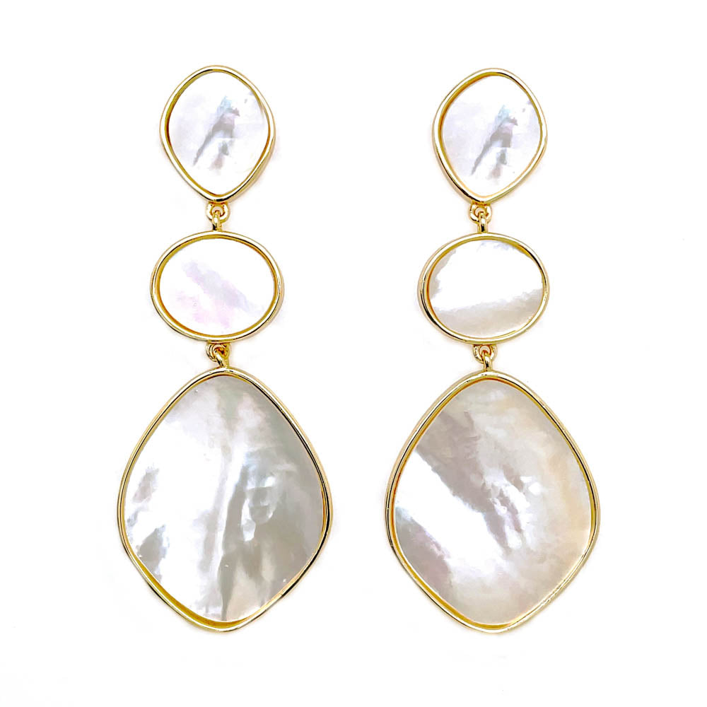 Chalcedony Mother of Pearl Gold Post Earrings