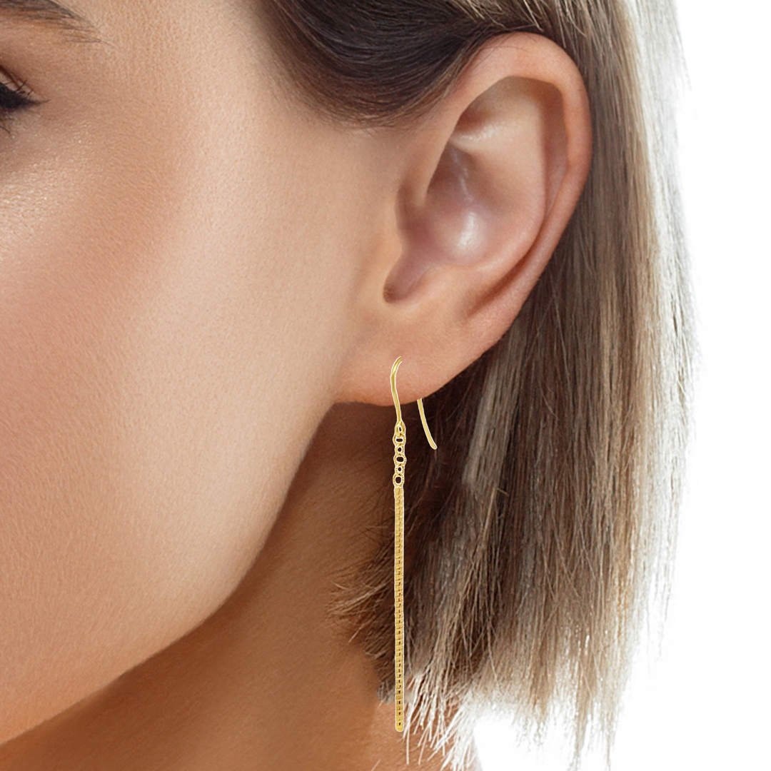 14K Gold Drop Linear Earrings