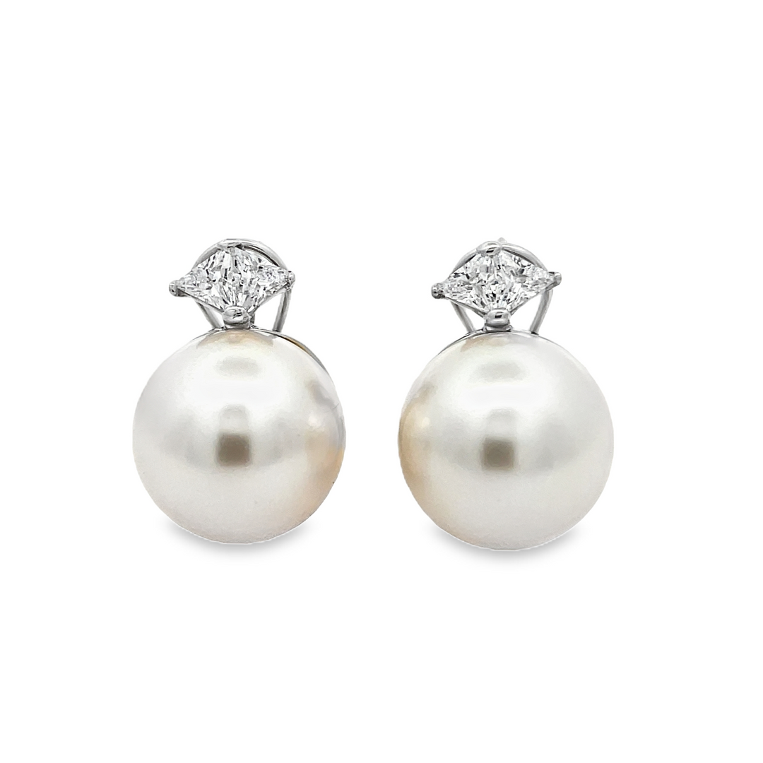 Trillion Cut Pearl Earrings