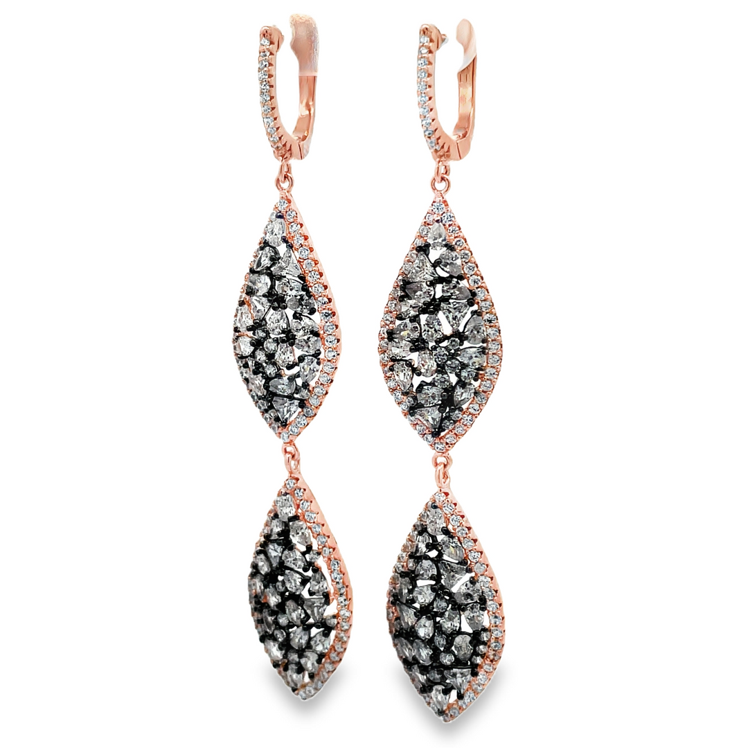 Double Marquise Drop Earrings (Two Tone)