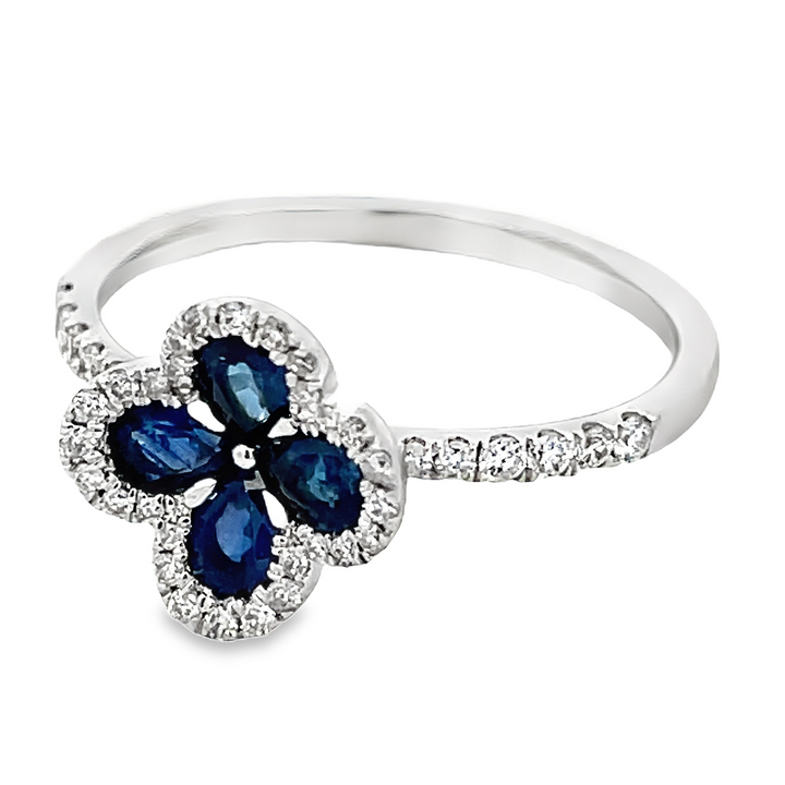 Sapphire & Diamond Flower Ring