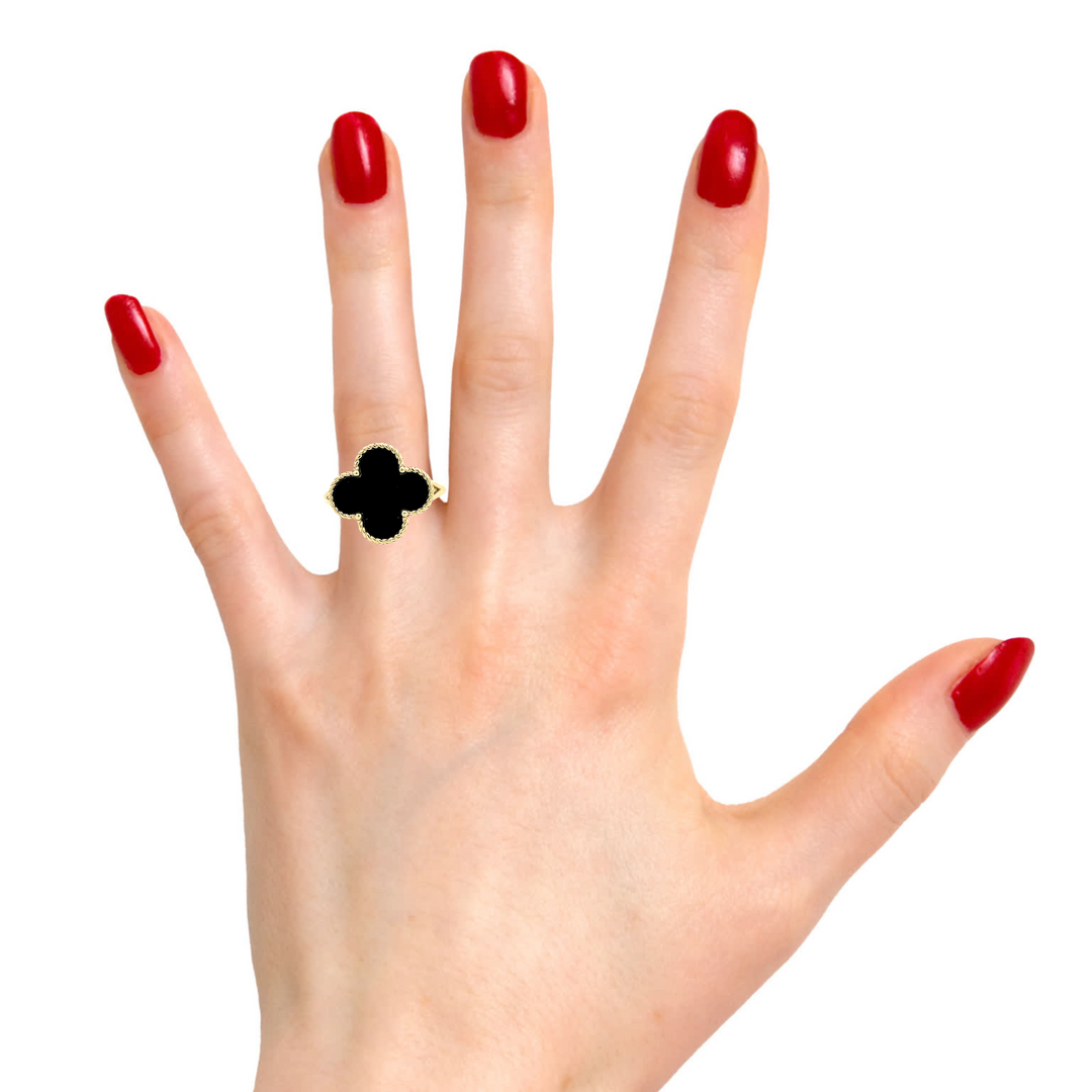 Four Leaf Onyx Ring