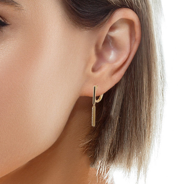 14K Bar Dangle Drop Earrings