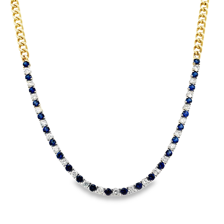 14K Sapphire & Diamond Tennis Style Necklace