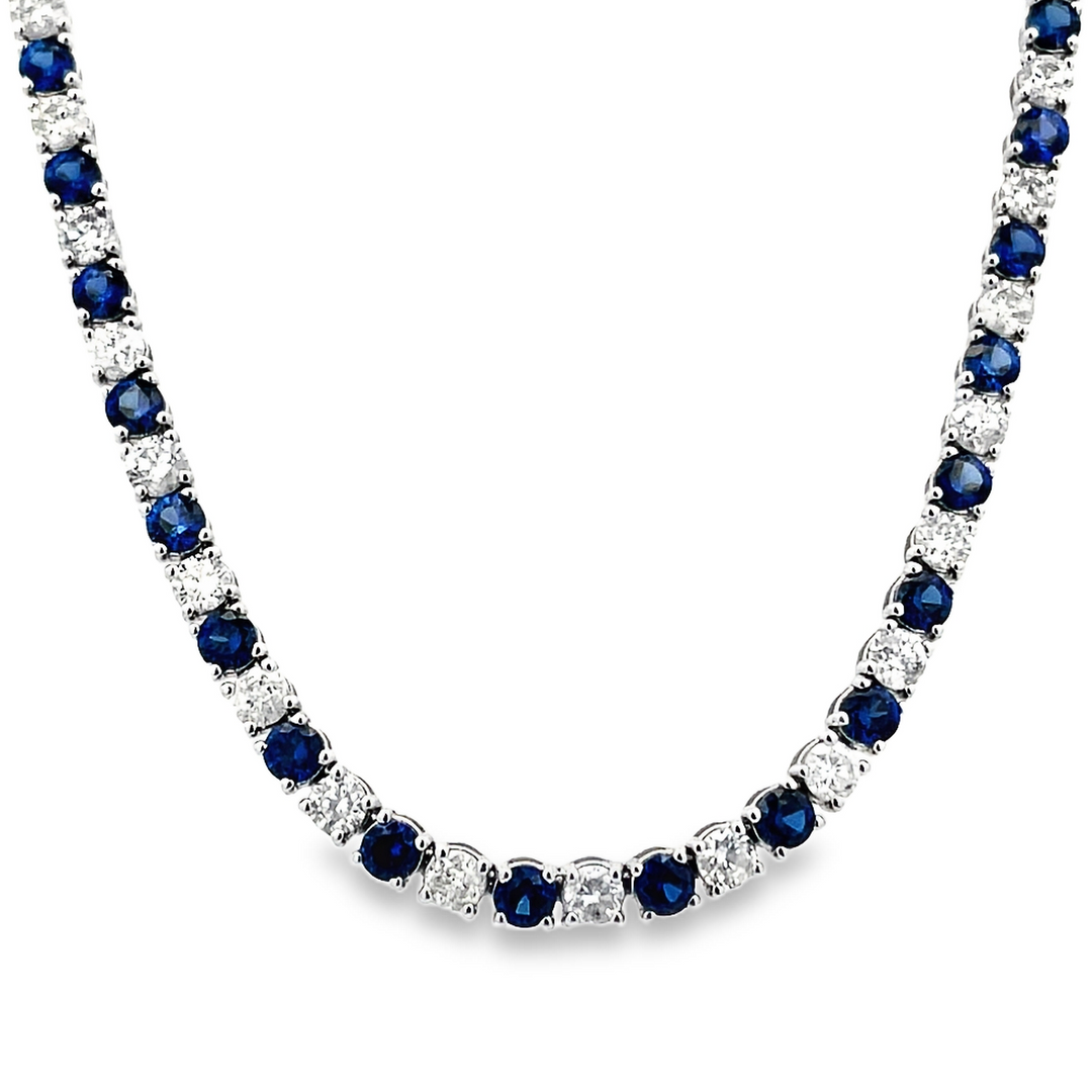 14K Sapphire & Diamond Tennis Style Necklace