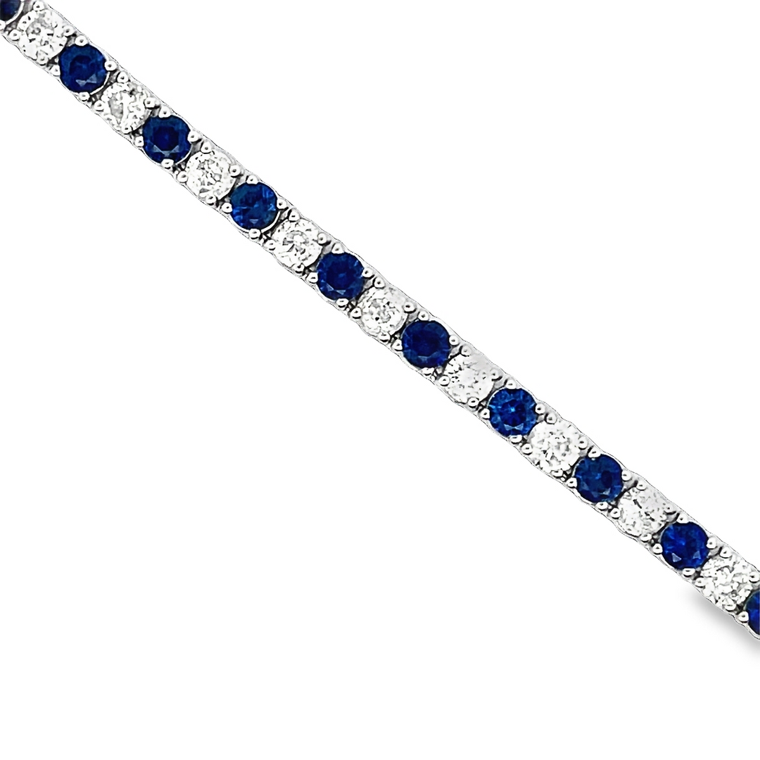 14K Sapphire & Diamond Tennis Style Necklace