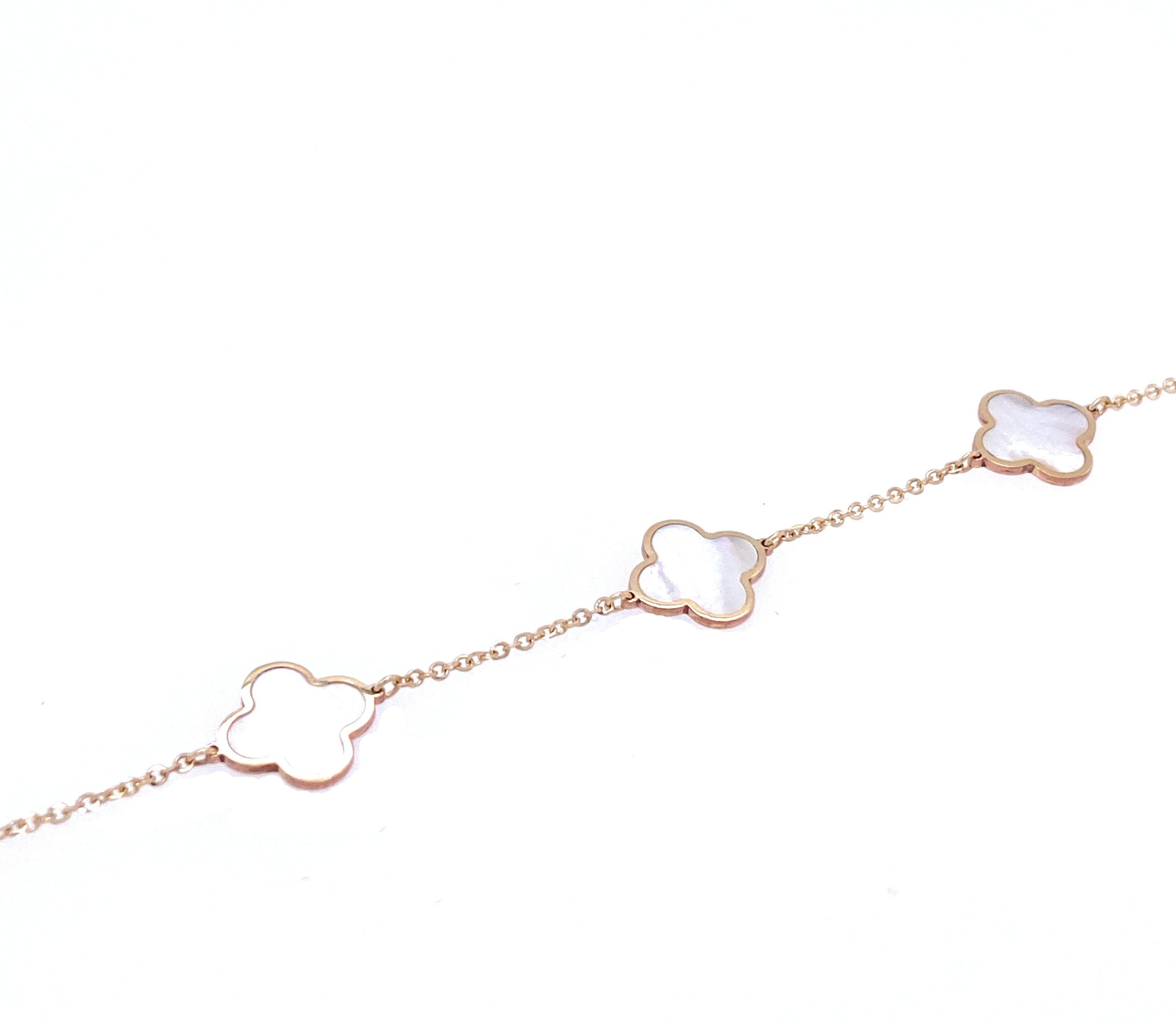 14kt Yellow Gold Large Mother of Pearl Clover Bracelet - Freedman Jewelers