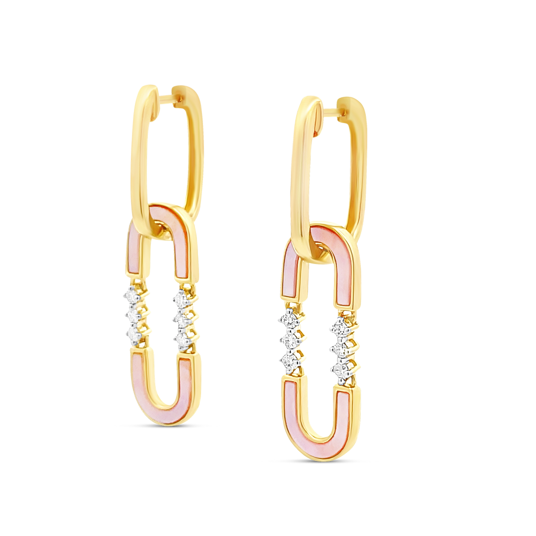 14K Gold Mother of Pearl Link & Diamond Earrings