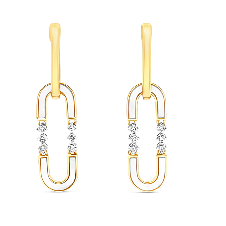 14K Gold Mother of Pearl Link & Diamond Earrings