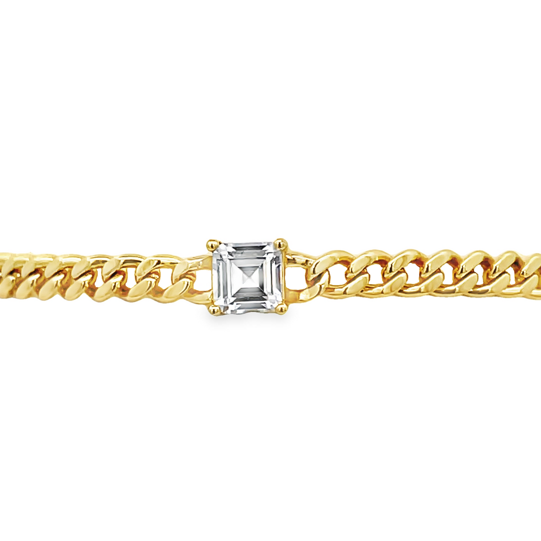 Cuban Link Bracelet With Square Stone