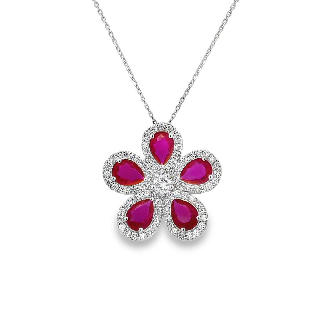 Pear Shaped Lab Diamond Flower Necklace