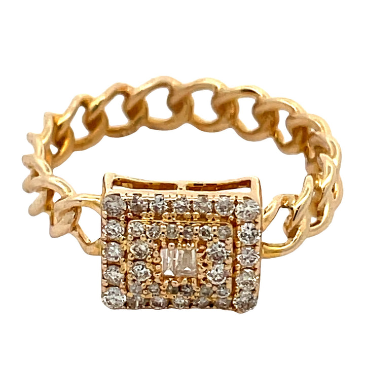 14K Diamond Rectangle Link Ring