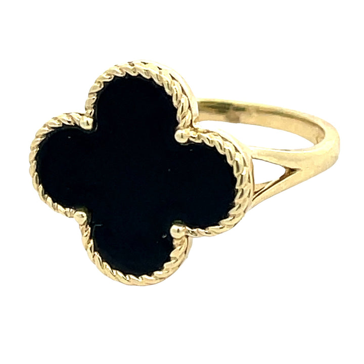 14K Four Leaf Onyx Ring