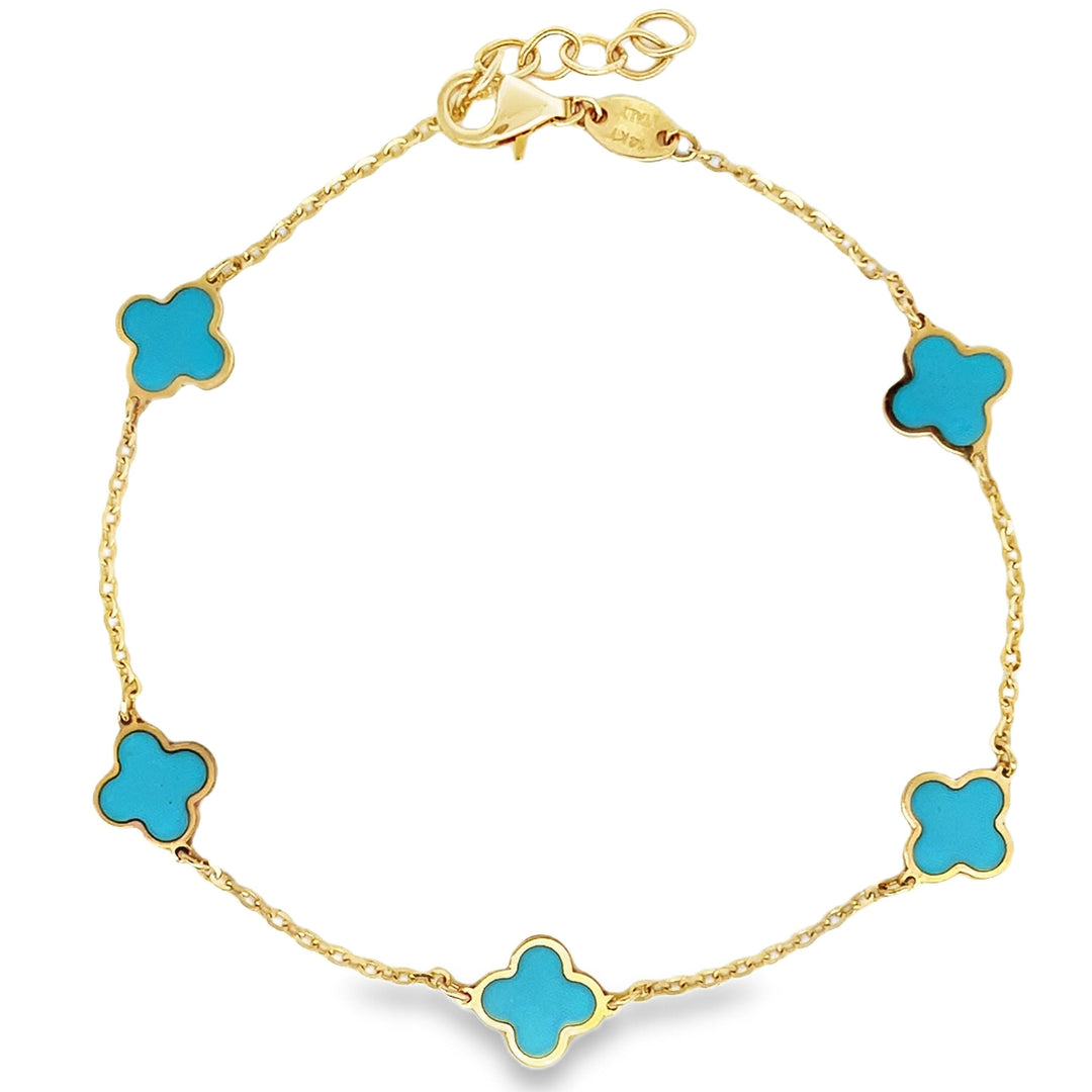 14K Gold Turquoise Clover Bracelet