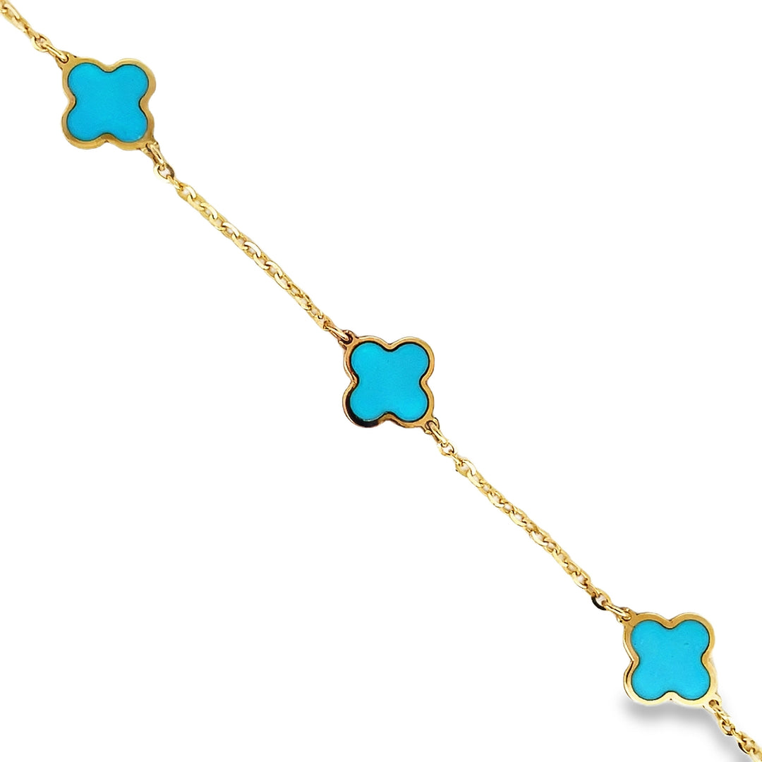 14K Gold Turquoise Clover Bracelet