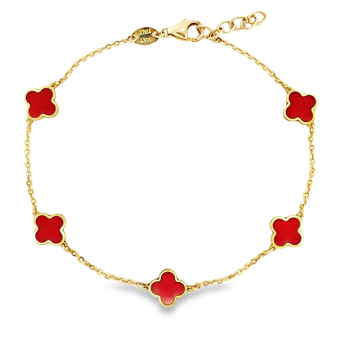 14K Gold Red Clover Bracelet