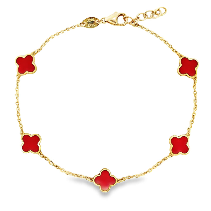 14K Gold Red Clover Bracelet