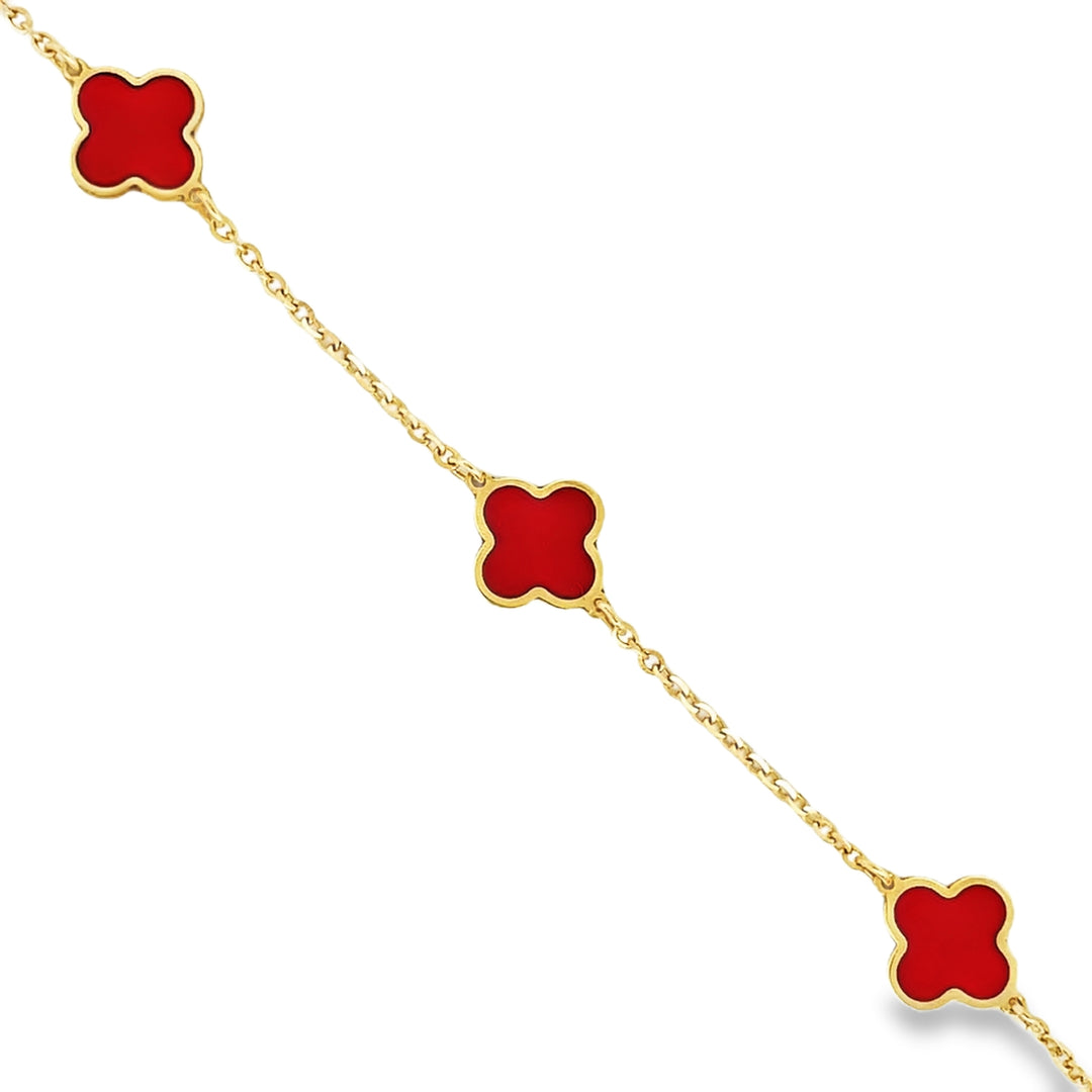 14K Gold Red Clover Bracelet