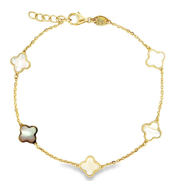 14K Gold Mother Of Pearl Clover Bracelet