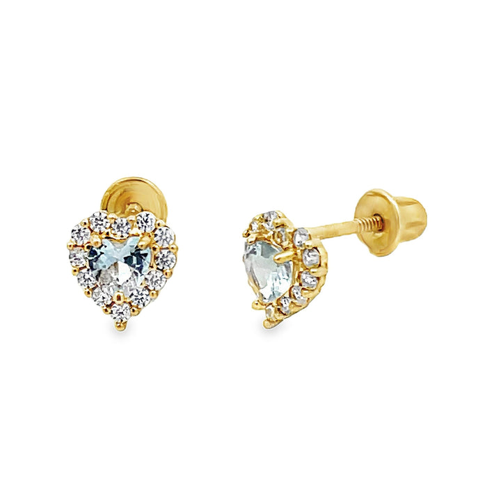 14K Gold Ruby Color Heart Stud