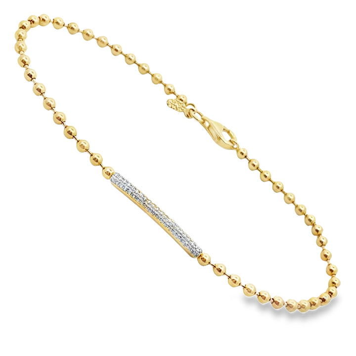14K Beaded Diamond Bar Bracelet