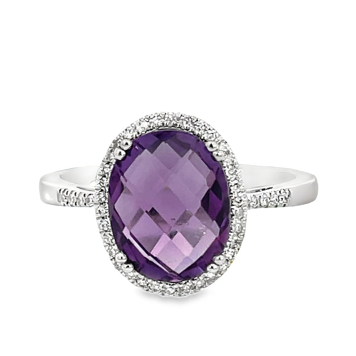 14K Oval Amethyst Halo Ring