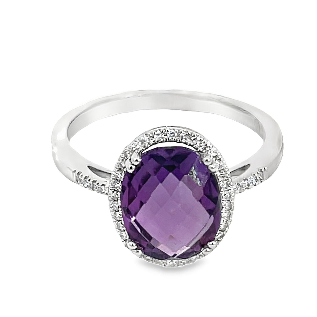 14K Oval Amethyst Halo Ring
