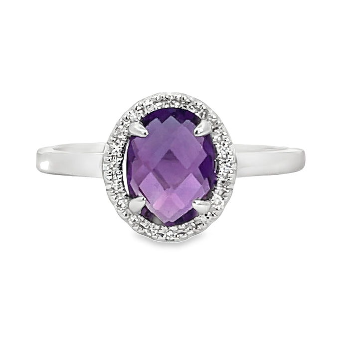 14K Oval Amethyst Diamond Ring