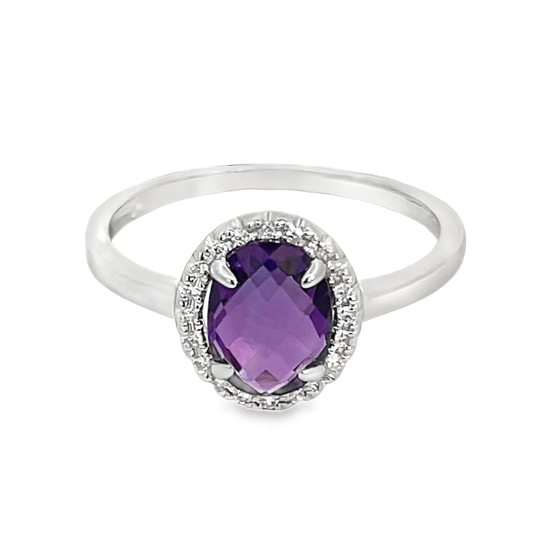14K Oval Amethyst Diamond Ring