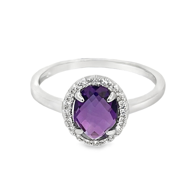 14K Oval Amethyst Diamond Ring