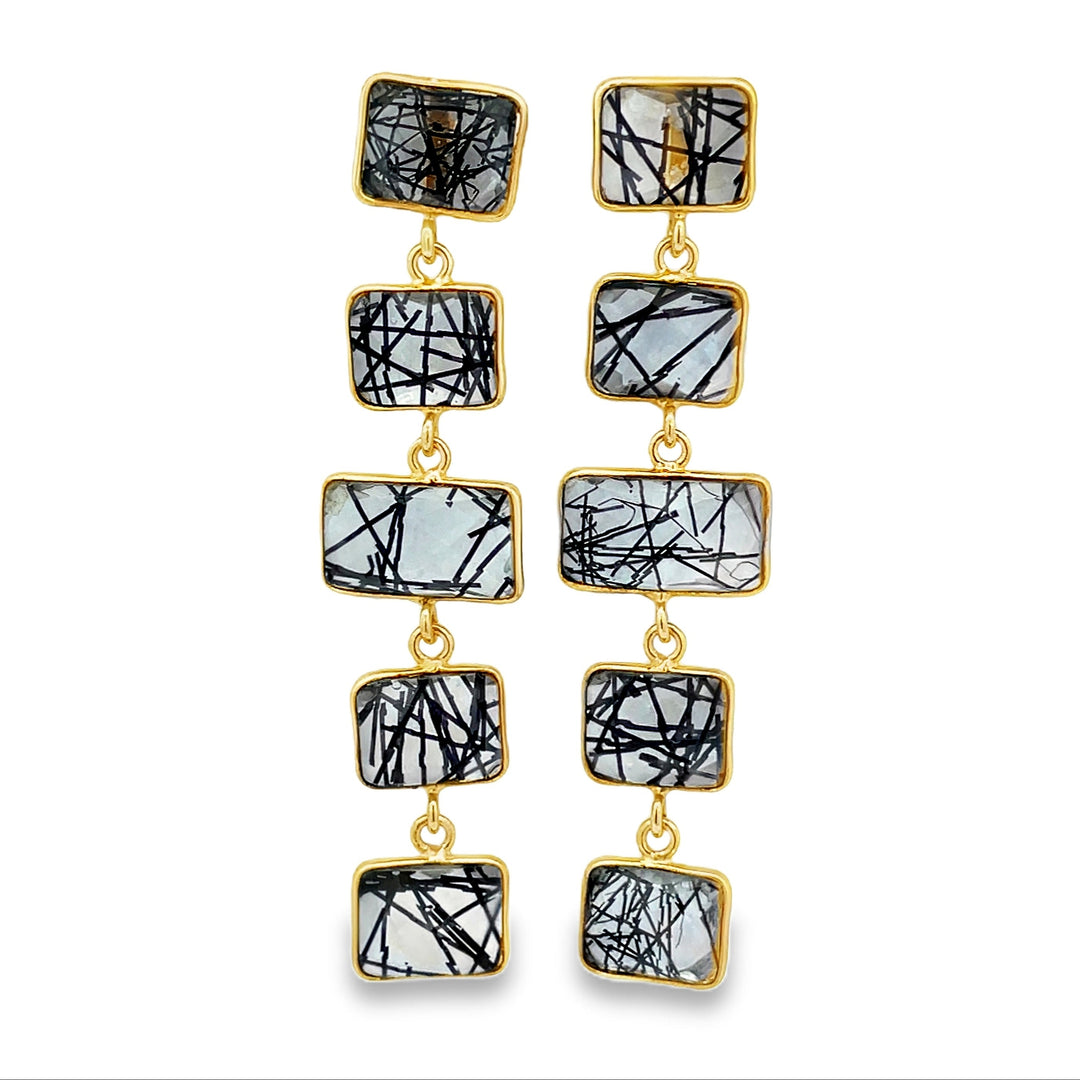Rectangular Shape Bezel Set Drop Earrings