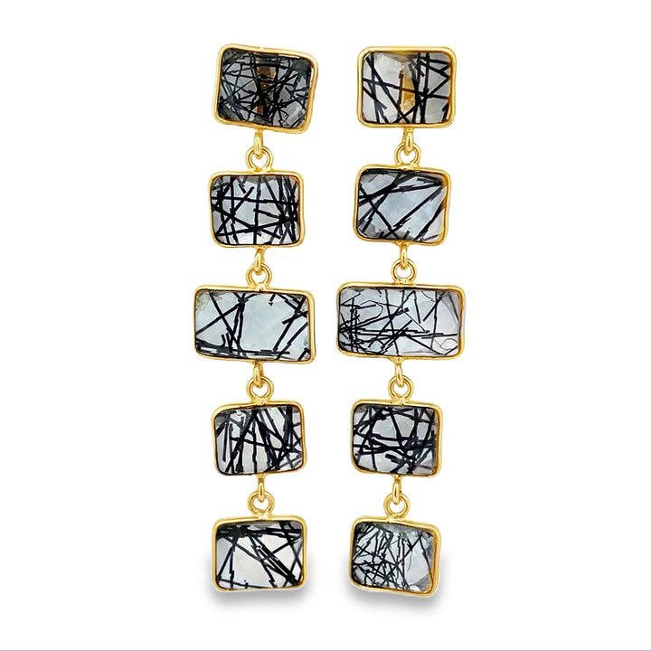 Rectangular Shape Bezel Set Drop Earrings