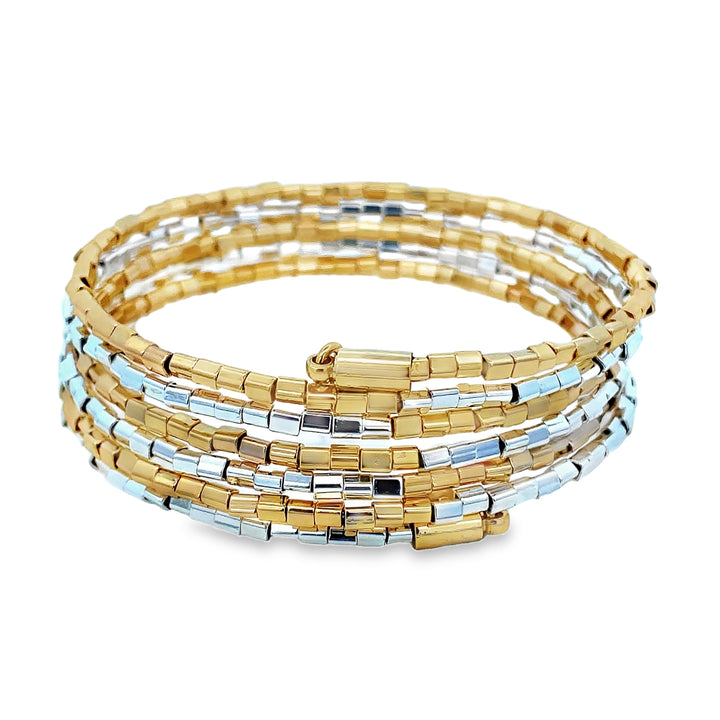 Two Tone Bead Wrap Bracelet Gold