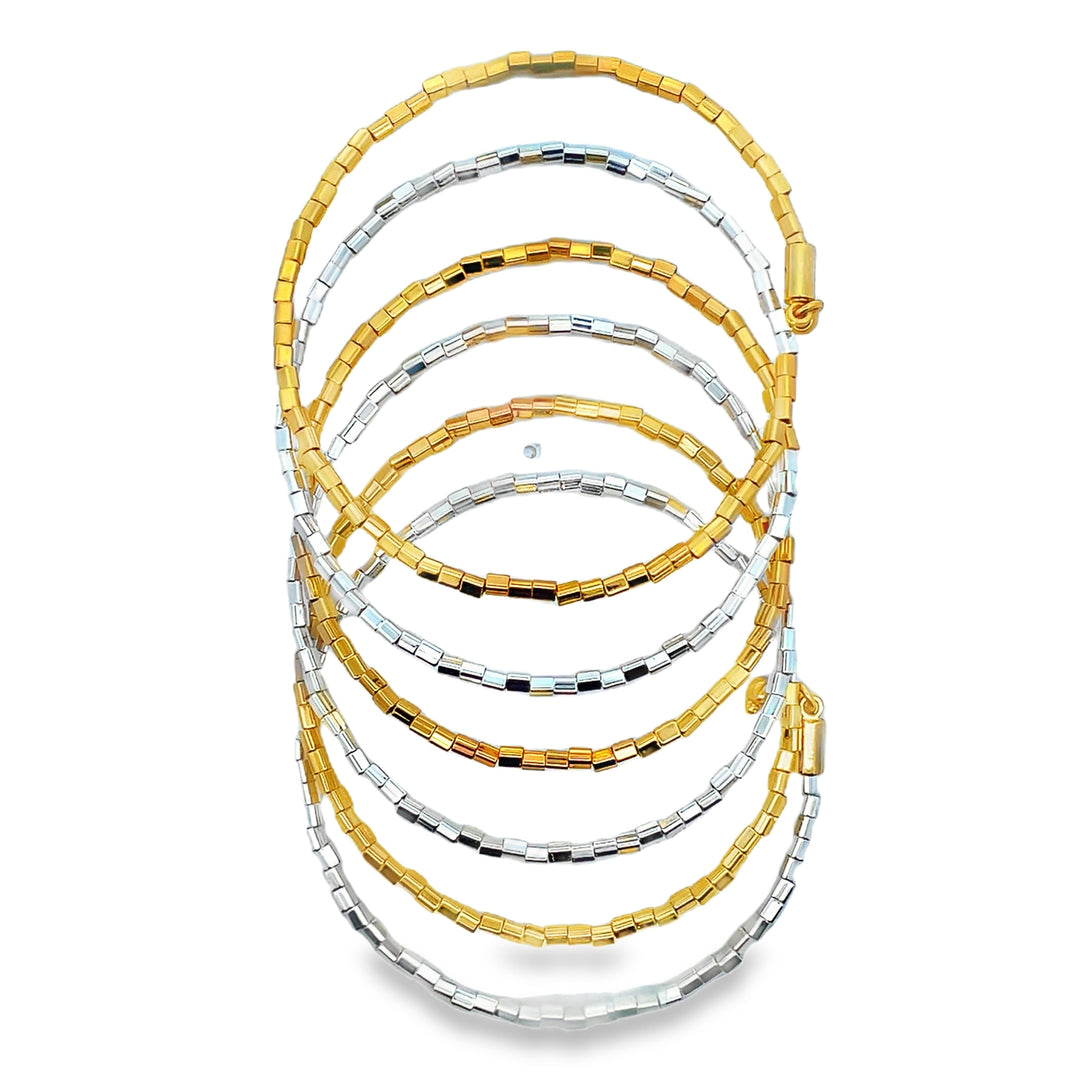 Two Tone Bead Wrap Bracelet Gold