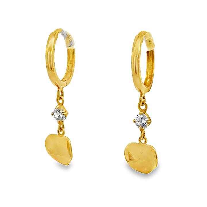 14K Gold Drop Heart Huggie