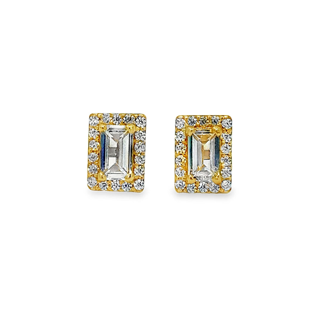 14K Gold Baguette Rectangle Studs