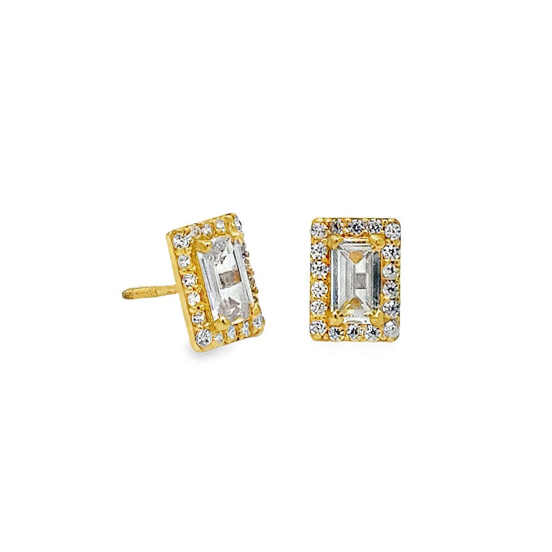 14K Gold Baguette Rectangle Studs