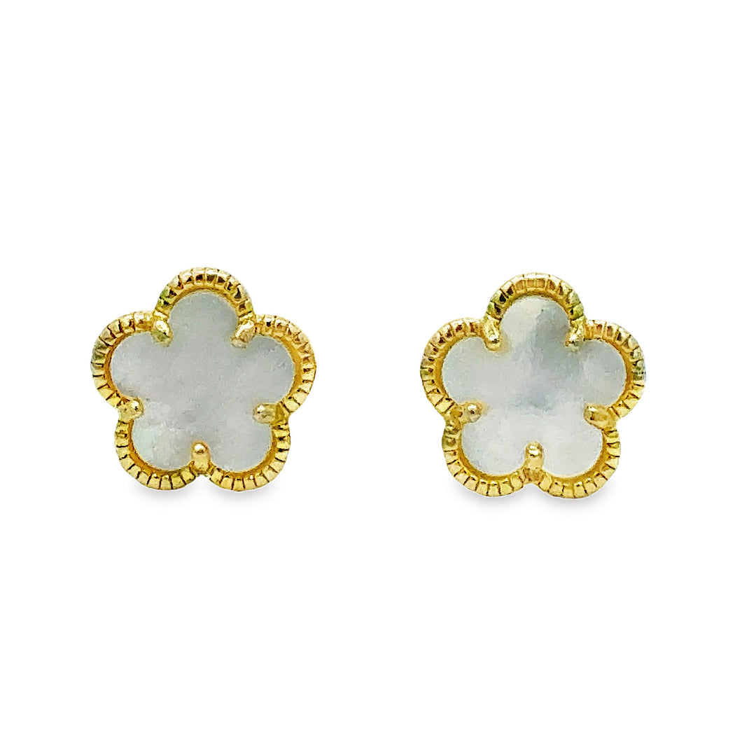 Mother-Of-Pearl Flower Clip On Earrings