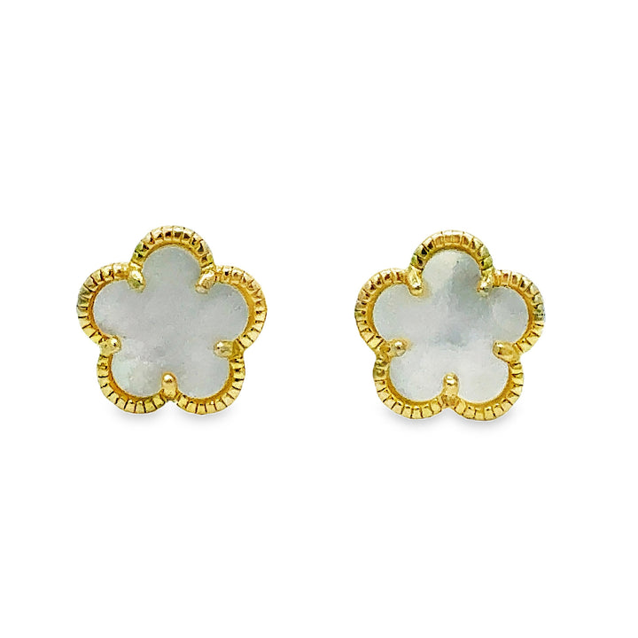 Mother-Of-Pearl Flower Clip On Earrings