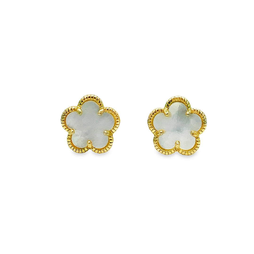 Mother-Of-Pearl Flower Clip On Earrings