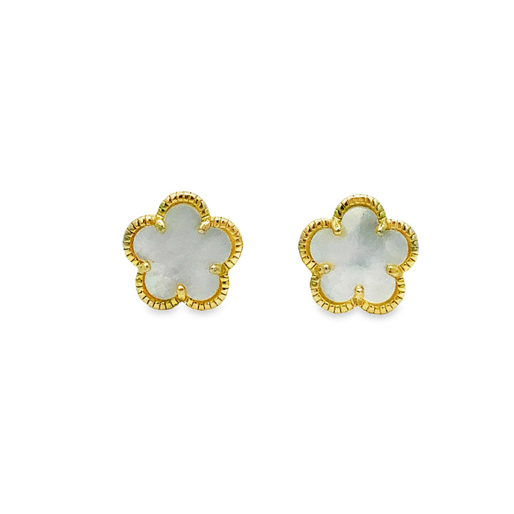 Mother-Of-Pearl Flower Clip On Earrings
