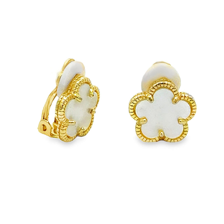 Mother-Of-Pearl Flower Clip On Earrings