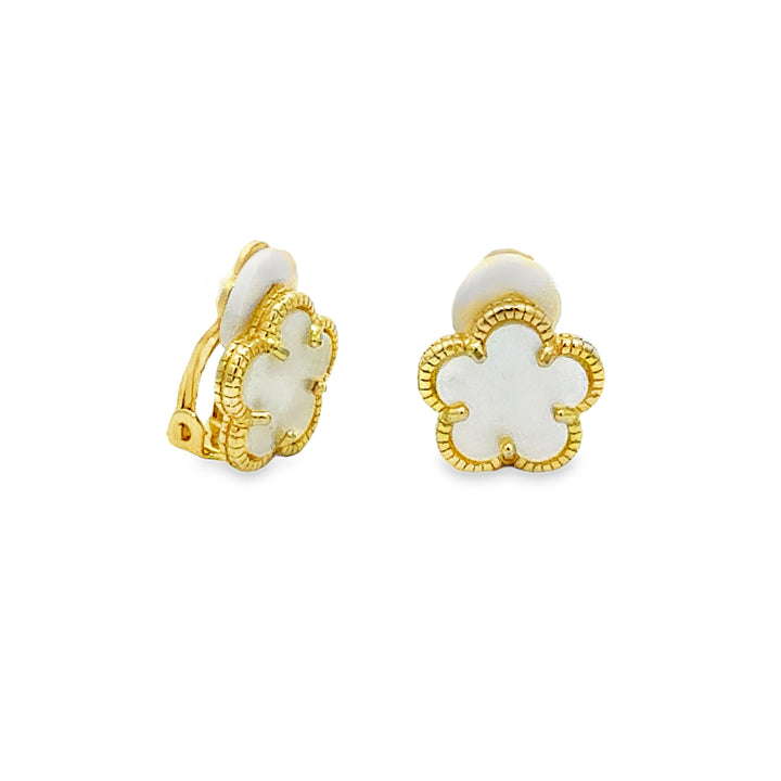 Mother-Of-Pearl Flower Clip On Earrings