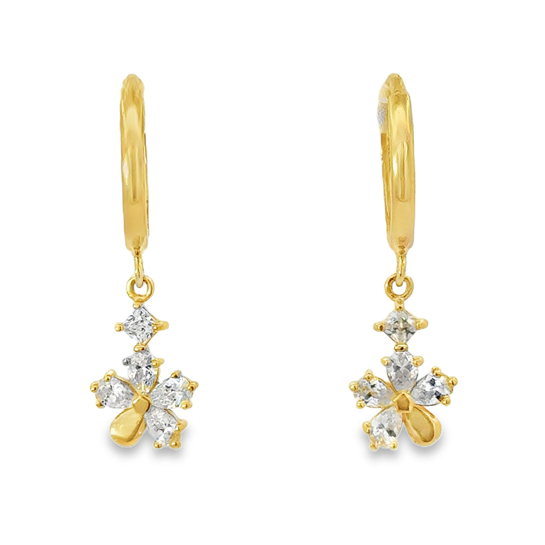 14K Gold Flower Huggie Drop Earrings (Kids)