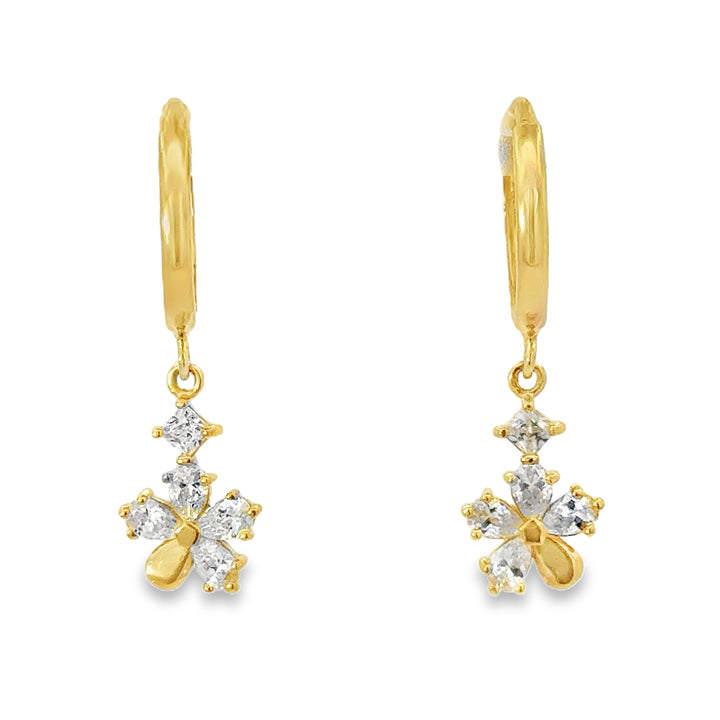14K Gold Flower Huggie Drop Earrings (Kids)