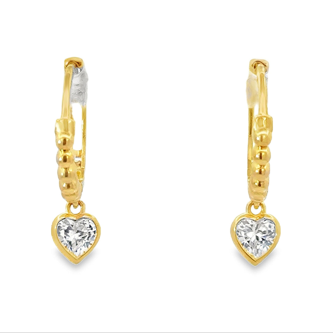 14K Gold Heart Shaped Bead Huggies