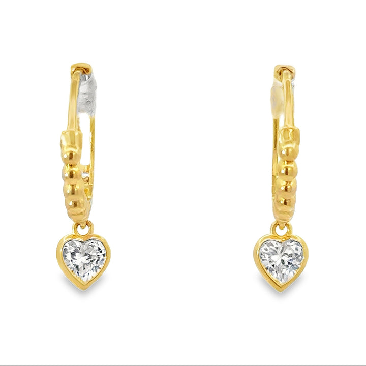 14K Gold Heart Shaped Bead Huggies
