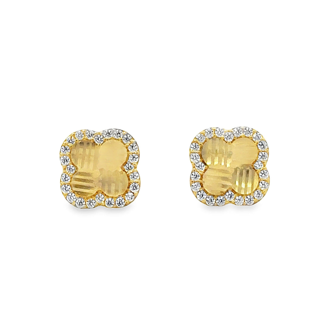 14K Flower Pave Shape Studs