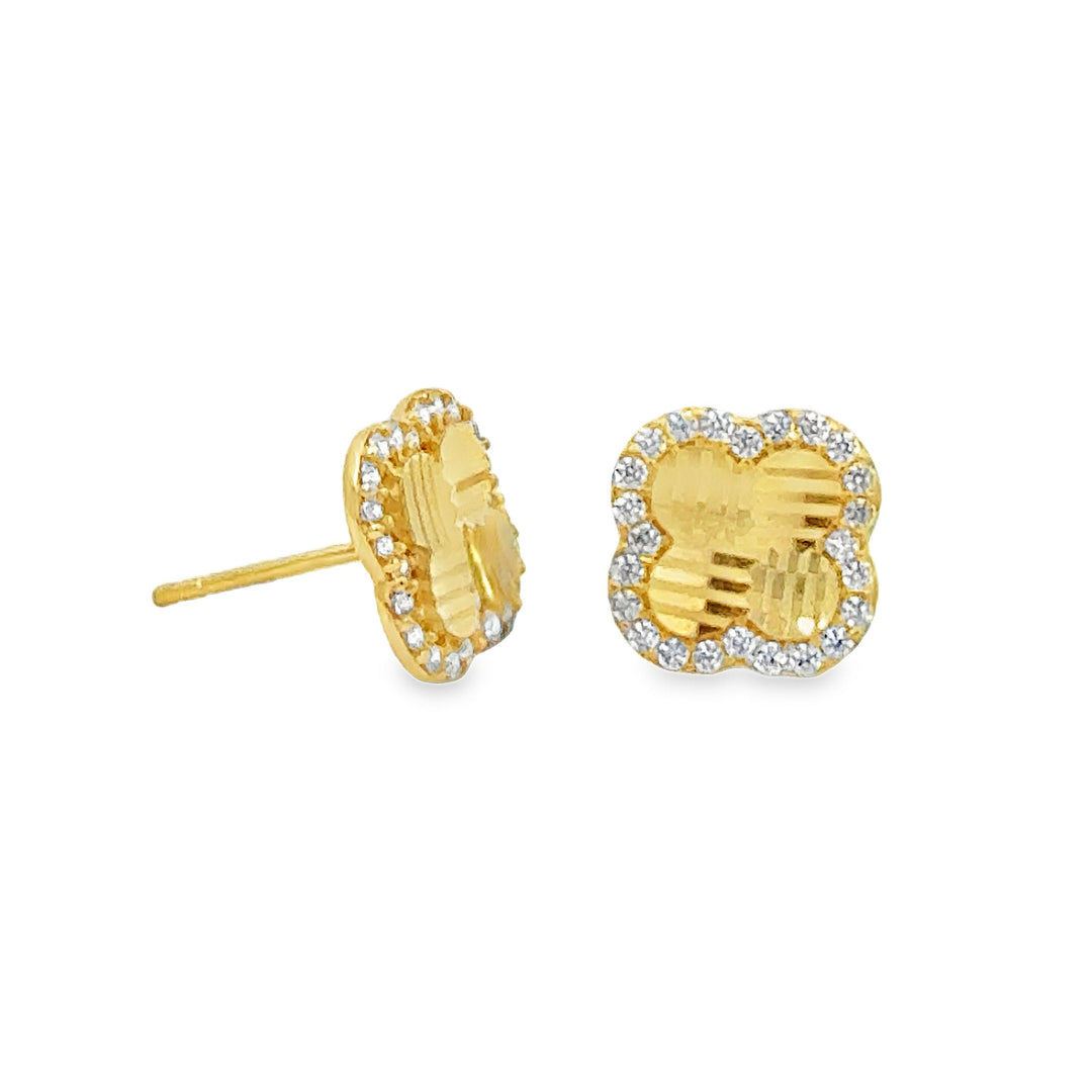 14K Flower Pave Shape Studs