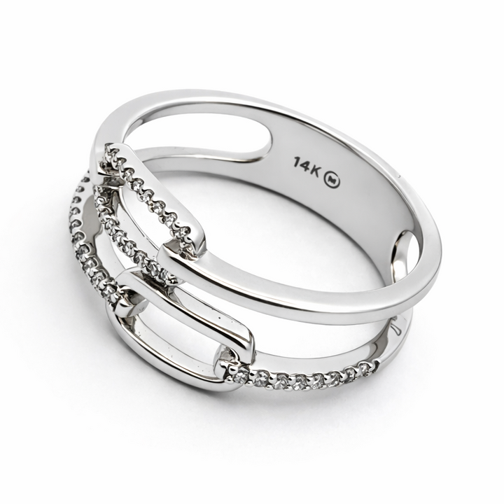 14K Double Pave Diamond Paper Clip Ring